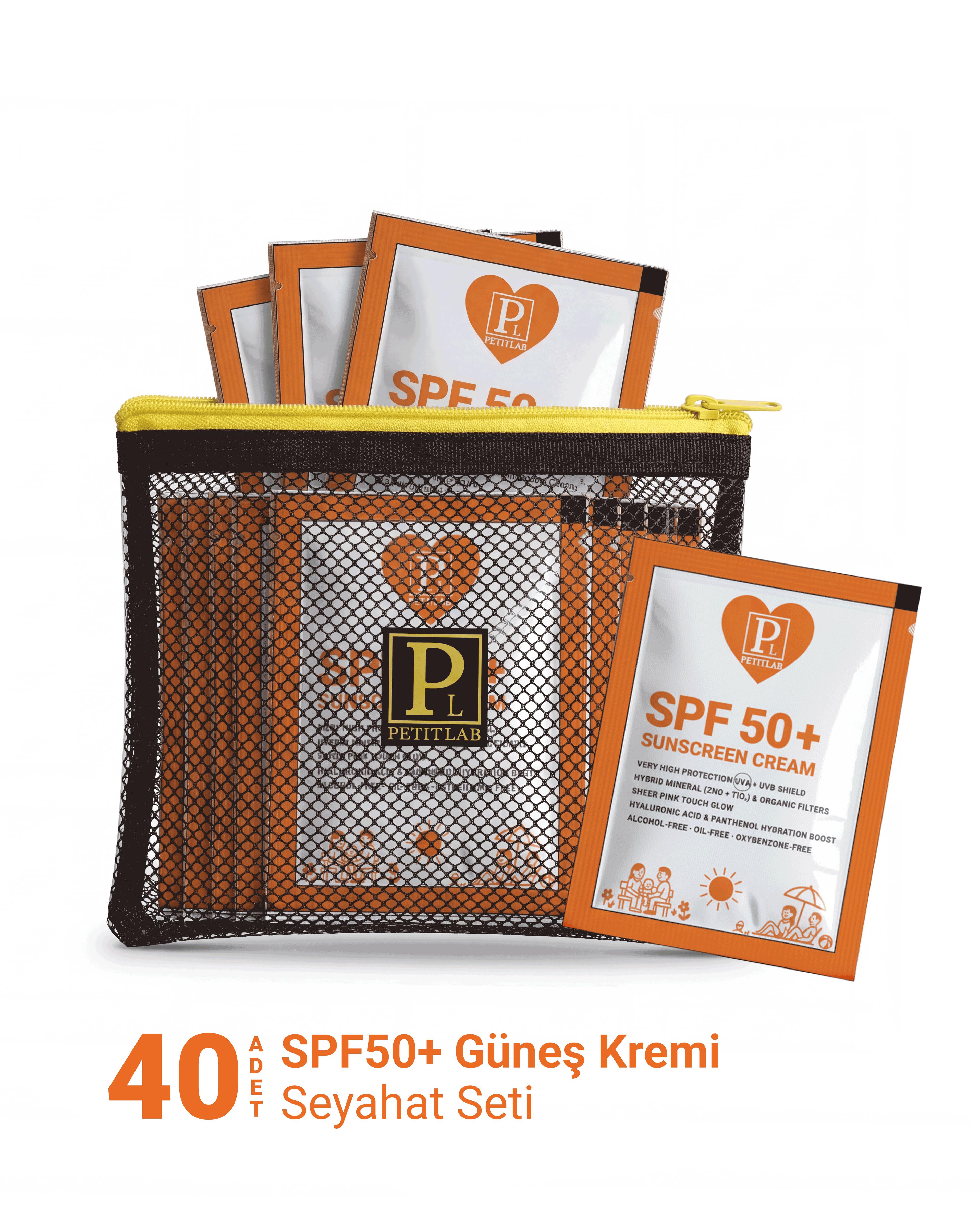 PetitLab Travel Set 40'lı Şase SPF50+ Güneş Kremi *Organizatör Çanta Hediyeli